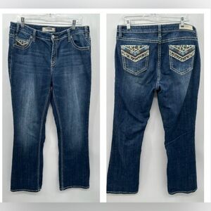 ROCK & ROLL Cowgirl midrise cotton-spandex embellished pocket bootcut jean 32